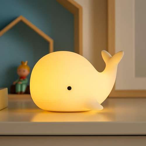 Baby Whale Night Light - Soft Silicone LED Lamp - Rechargeable Children's Night Light - Soothing Birth Gift - Night Light