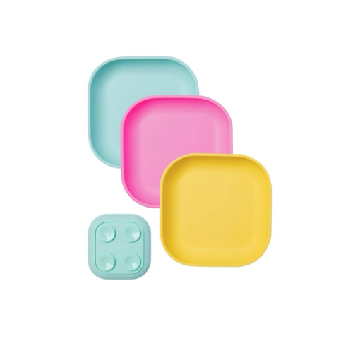 BABELIO Suction Plates for Baby and Toddler, 100% Food Grade Silicone, BPA Free, Dishwasher & Microwave Safe, with 4 Suction Cups, Stackable, 3 Pack