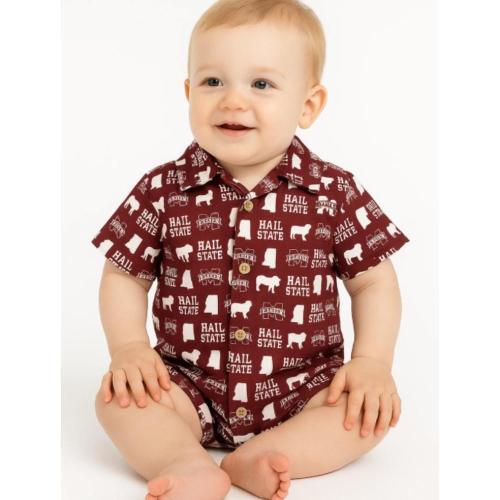 Bulldogs | Mississippi State Stewart Simmons Infant Unisex Twill Button Up Onesie | Alumni Hall