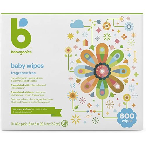 Baby Wipes, Babyganics Unscented Diaper Wipes, 800 Count, (10 Packs of 80), Non-Allergenic and formulated with Plant Derived Ingredients - 80 Count (Pack of 10)