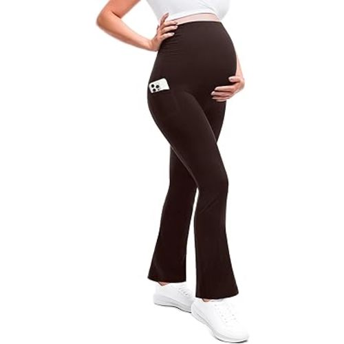 Leafigure Maternity Flare Leggings with Pockets Over The Belly Yoga Pants for Workout Soft Pregnancy Activewear