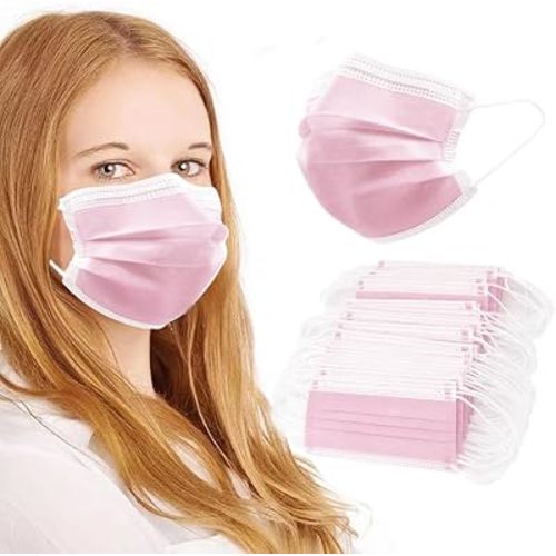 100Pcs Pink Disposable Face Mask,3 Ply Masks with Soft Ear loops