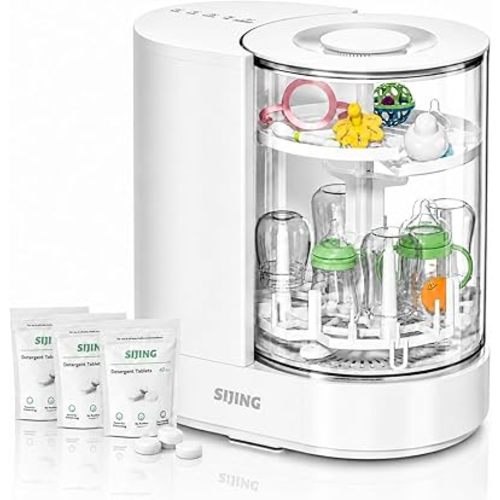 SIJING Baby Bottle Washer, Sterilizer and Dryer with Visible Glass Chamber, 4-in-1 Automatic Bottle Cleaner for Bottles, Nipples, Pacifiers & Breast Pump Parts