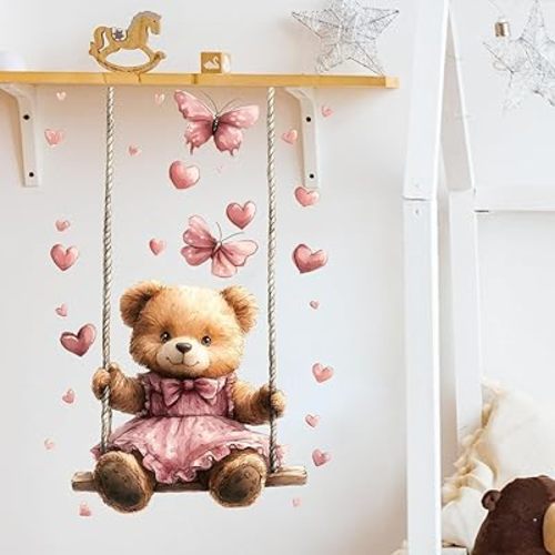 Teddy Bear Wall Decals Removable Animal Doll Vinyl Stickers for Nursery Girls Bedroom and Playroom Decor Peel and Stick Wall Art