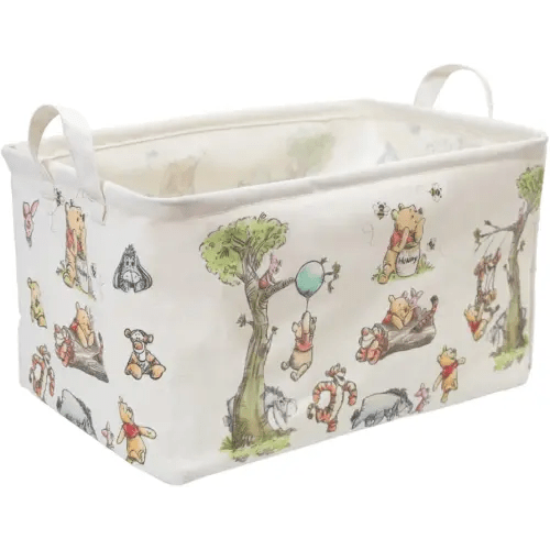 Rectangle Cute Bear Nursery Storage Basket With A Waterproof PE Coating, Foldable Large Canvas Laundry Hamper, Decorative Storage Baskets Suitable For Bathroom and Bedroom (White)