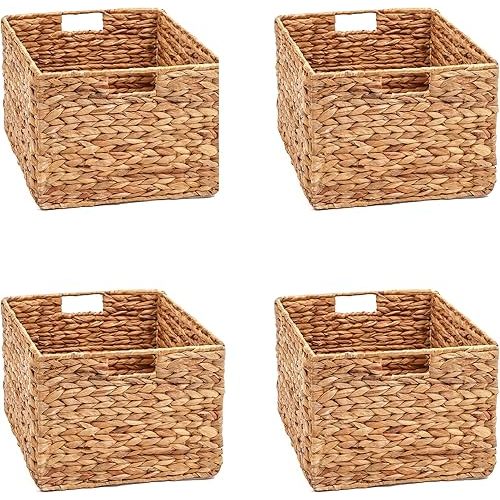 Trademark Innovations Large Foldable Rectangle Woven Wicker Basket Bins for Storage (Set of 4)