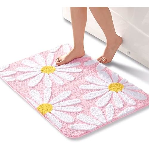 Flower Decor Machine Washable Bath Mat (24x36 inch)