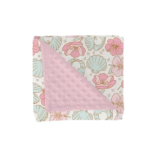 Boho Summer Mermaids Floral Baby Blankets for Girl Beach Seashells Conch Tropical Flowers Soft Mink Dotted Backing Double Layer Swaddle Blanket Ocean Marine Bed Throws for Newborn Toddler Crib 30x40