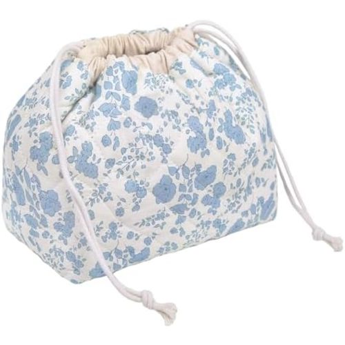 Gosect Large Makeup Bag, Cute Drawstring Cosmetic Bag with Canvas Lining, Floral Coquette Aesthetic Toiletry Bag, Travel Make Up Organizer Bag for Women and Girl (Blue Flower)