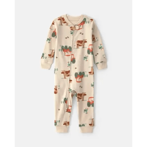 Baby Boy 1-Piece Farm 2-Way Zip 100% Cotton Snug Fit Pajama - Cream | Carter's