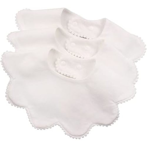 3 PCS White Flower Baby Bibs Infant Burp Clothes for Baby Girls Saliva Towel Cotton Infant Toddler Girls Bibs (3PCS-White)