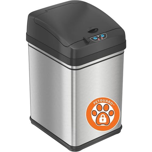 iTouchless 8 Gallon Dog-Proof Sensor Kitchen Trash Can with Lid and Odor Filter, Stainless Steel 30 Liter Automatic Recycling Bin Prevents Pets Getting in Trashcan Bedroom Home Office Bathroom