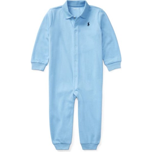Solid Cotton Interlock Polo Romper, 3M