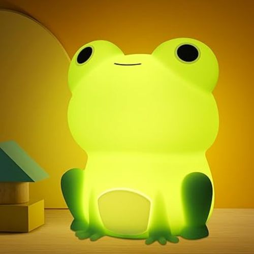 Frog Night Light for Nursery, Rechargeable Dimmable Bedside Lamp with Touch Control(ABS+SIL), Portable Kids Gift for Girls, Boys, Babies