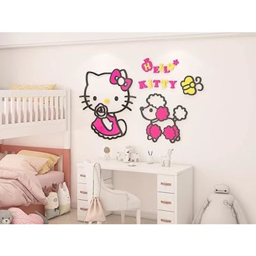 3D Acrylic Hello Kitty Wall Decoration Sticker for Baby Room, Bedroom, Game Room, etc. (Variation C) (XL - 170 x 102 cm)
