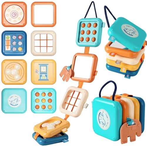 SOCBTNSO Busy Board for 1 Year Old, Travel Toys for Toddlers 1-3, Montessori Toys for Airplane Car Road Trip Activities| Baby Travel Essential Busy Cube Birthday Gifts for Boys Girls