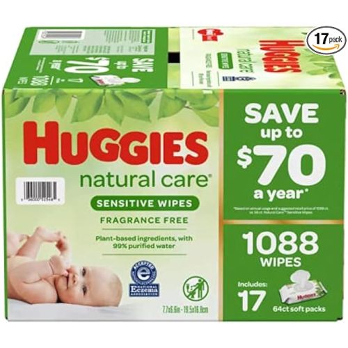 HUGGIES Natural Care Sensitive Baby Wipe Refill, Fragrance Free (1,088 Count)
