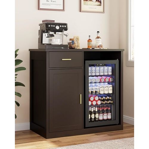 Otterease Bar Cabinet with Mini Fridge Space, Coffee & Wine Bar Cabinet with Drawer and Storage, Modern Liquor Cabinet & Buffet Sideboard for Living Room, Dining Room or Home Bar, Brown