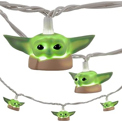 STAR WARS Baby Yoda String Light, The Mandalorian, The Child, Grogu, 5000K Cool White, 10 LED Lights, Indoor/Outdoor, Collector's Edition, Ideal for Kid's Bedroom, Christmas Gift, 10 Feet, 53739