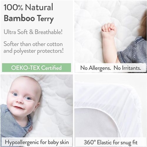Joey + Joan Waterproof Bassinet Mattress Pad Cover Compatible with Maxi-COSI Iora/Swift Baby Bassinet – 2 Pack Quilted Mattress Protector Made from Ultra Soft Bamboo Viscose Terry – 21" x 33" - for Maxi-Cosi Iora & Swift 3 in 1 Bassin...
