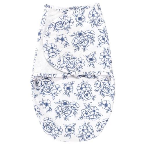 Hudson Baby Infant Girl Plush Faux Fur Swaddle Wrap, Blue Toile, 0-3 Months