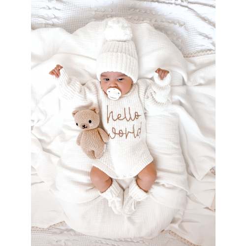 HELLO WORLD TEXTURED SNOW ROMPER