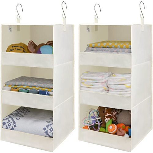 GRANNY SAYS 3-Shelf Hanging Organizer, Foldable Hanging Closet Storage, Closet Shelves Organizer for Camper, Beige, 29 ½" H X 12" W X 12" D, 2-Pack