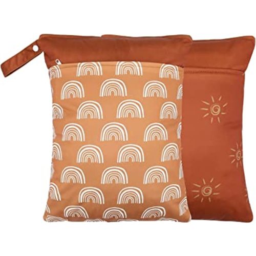 2 Pack Wet Dry Bags for Baby Cloth Diapers&Breast Pump Parts, Waterproof Reusable Wet Bag with Two Zippered Pockets & Handle, Beach Pool Gym Bag Stroller Yoga Toiletries Daycare Organizer for Swimsuit Wet Clothes, 11.8 inch x 15.7inch