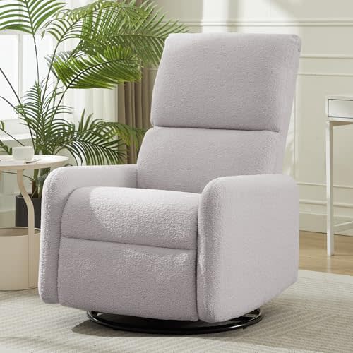 Korser 360° Rocking Chair, Nursery Rocker Chair with Side Pockets, Glider Nursing Chair with Steel Structure Base, Small Chair for Small Spaces, Sherpa Swivel Accent Chairs for Living Room, Nursing