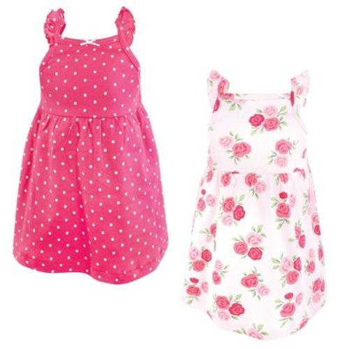Hudson Baby Infant Girls Cotton Dresses, Dk Pink Rose Dot
