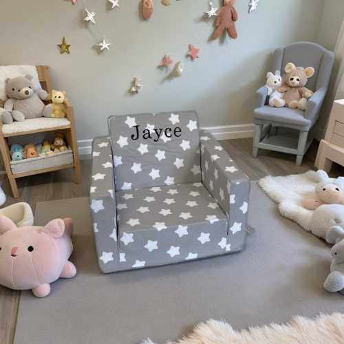 Personalized Gray Star Toddler Fold Out Chair: 100% Cotton Slipcover