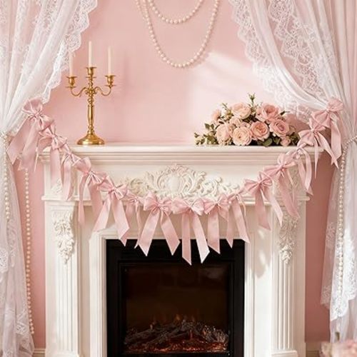 2pcs Pink Bow Banner Decorations for Women Girls Birthday Handmade Party Backdrop
