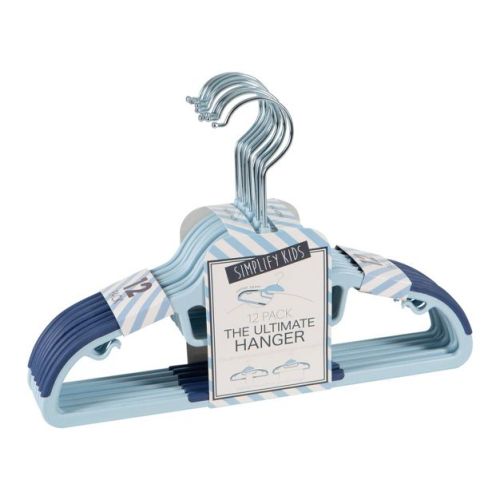 Simplify 12ct Kids' Razor Thin S-Shape Suit and Shirt Hanger with Tie Bar - Blue