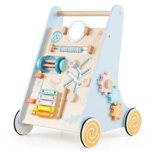 Baby Joy 8-in-1 Wooden Walker with Activity Center Montessori with Wheels