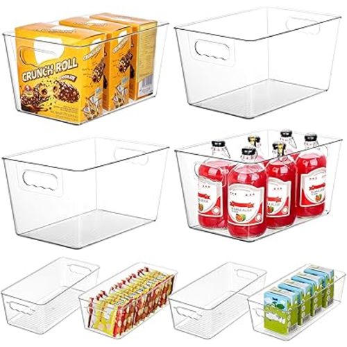 Vtopmart 8 Pack Clear Plastic Storage Bins Set, 4 Large and 4 Small Pantry Organizers and Storage Bins with Handle, Storage Containers for Pantry, Kitchen, Fridge, Cabinet Organization