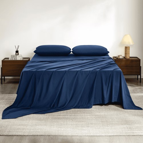 Full Size Bed Sheets,Z-hom 4 Piece Cooling Sheets 14” Deep Pocket Sheet & Pillowcase Sets Soft Microfiber Luxury Bedding Fitted Sheet Water Washed,Navy