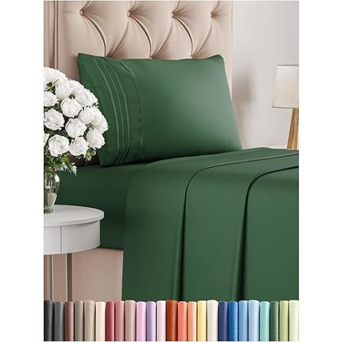 Twin Size 3 Piece Sheet Set - Comfy Breathable & Cooling Bed Sheets Set - Hotel Luxury Bedding for Women, Men, Kids, Teens, Boys & Girls - Deep Pockets, Soft, Wrinkle Free - Oeko-Tex - Emerald Green