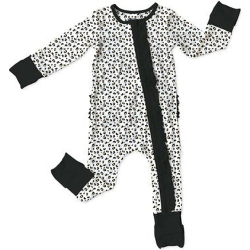 Allie Leopard Ruffle Convertible Zip Footie, Newborn