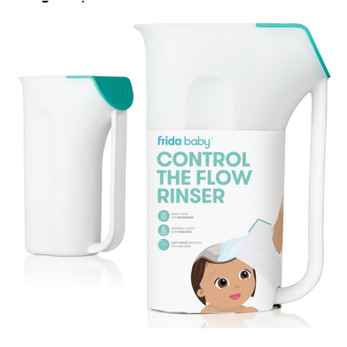 Frida Baby Control The Flow Bath Rinse Cup, Tear Free Rinser to Wash Hair and Body with Easy Grip Handle and Removable Rain Shower, Made in USA
