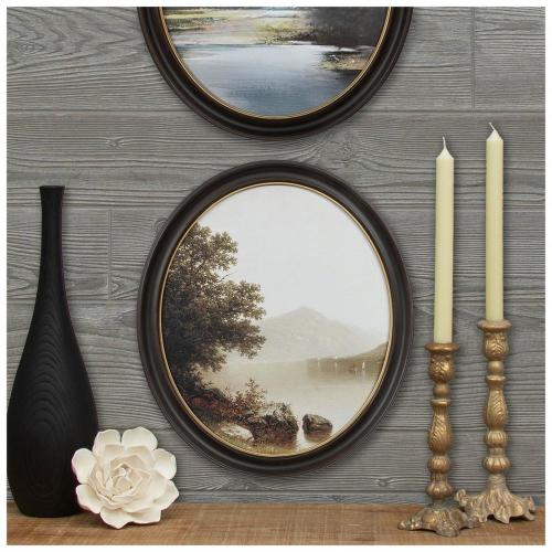 Lake & Mountain Oval Wood Wall Decor