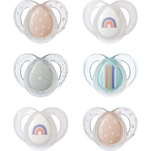 Tommee Tippee Night Time Glow in The Dark Pacifiers, Symmetrical Design, BPA-Free Silicone, 6-18 Months, Pack of 6 Pacifiers