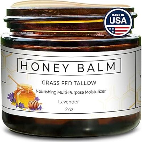 Tallow Honey Balm, Organic Body Butter, Grass-Fed Beef Tallow for Skin, Soothing All-Natural Moisturizer for Body and Face | Made in USA - 2 oz (Lavender)