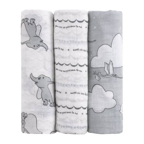 Disney NoJo Disney Dumbo Gray and White 3 Piece Muslin Swaddle Baby Blanket Set | Wayfair