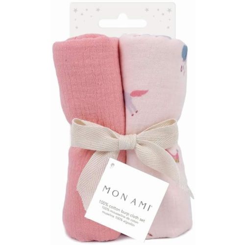 MON AMI ‘Chateau Magique’ Muslin Burp Cloths for Baby – 20" x 10” 2 Pcs 100% Cotton Burping Cloths for Babies, Extra Absorbent, Ultra-Soft, Baby Essentials