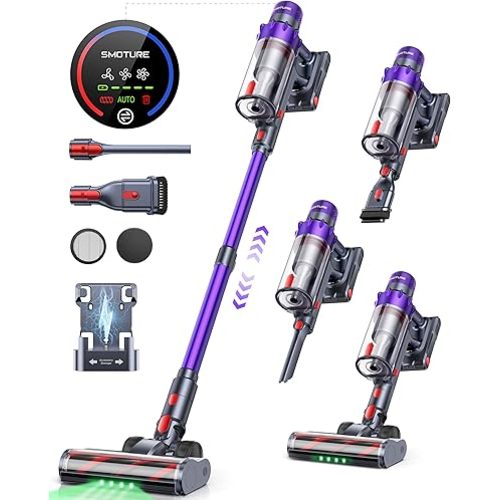 Cordless Vacuum Cleaner, 550W 45KPA 60 Mins Runtime Vacuum Cleaners for Home, Stick Vacuum with Self-Standing, Wall Mount Charging and Intelligent Auto Mode, Handheld Vacuum for Pet Hair/Carpet/Floor