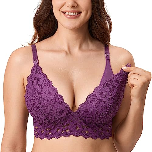 MOMANDA Women's Lace Nursing Bra Wirefree Padded Breastfeeding Maternity Bralette Cute