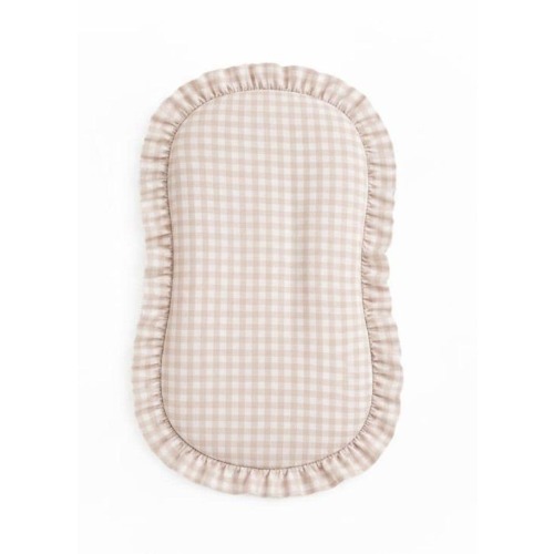 Beige Gingham Baby Lounger Cover – Neutral Cotton, Washable Ruffle Lounger Slipcover