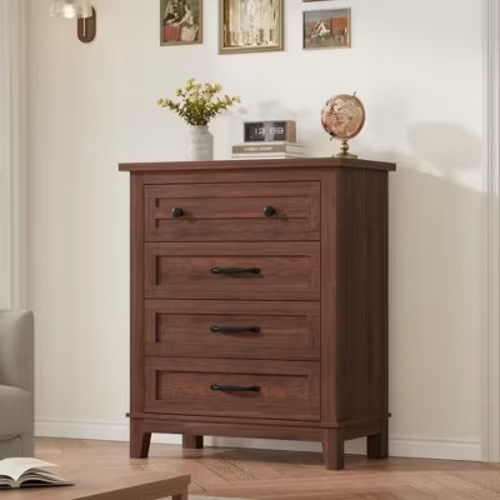 TROPOW 4 Dresser for Bedroom, 34.8" Tall Vertical Drawer Dresser with Large Storage, Freestanding Wooden Closet Chest for Bedroom, Living Room, Walunt