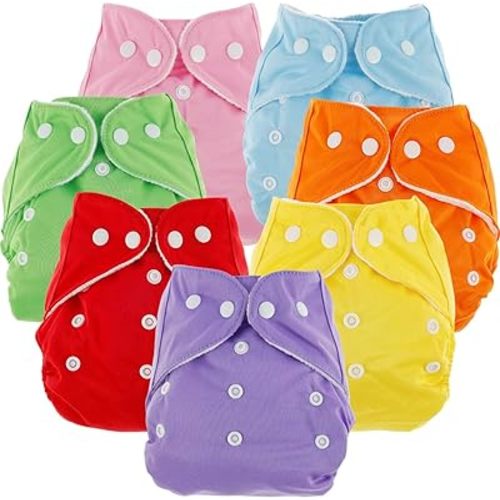 7Pcs Baby Cloth Nappies Reusable Pocket Nappy Washable Adjustable Cloth Diapers Super Absorbent Cloth Nappies Multi-Color Comfortable Cloth Diapers for Baby Infants Boys Girls