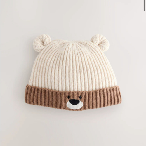 Buy Brown Bear Face Ribbed Baby Beanie Hat (0mths-2yrs) from Next USA